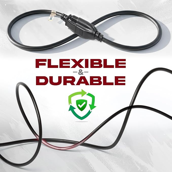 10ft Black Extension Cord, 16/3 SJTW Heavy-Duty, 10' Cable 3-Prong Grounded Plug, Weather-Resistant Power Strip, UL Listed, 13 Amp/1625 Watt Capacity, 10-Foot Extension Cords for Indoor/Outdoor