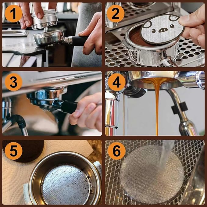 58.5mm Espresso Puck Screen 3-Pack, Lower Shower Screen, Metal Coffee Reusable Filter for 58mm Espresso Portafilter Basket, 1.7 Thickness - 316 Stainless Steel(Cute Animal)