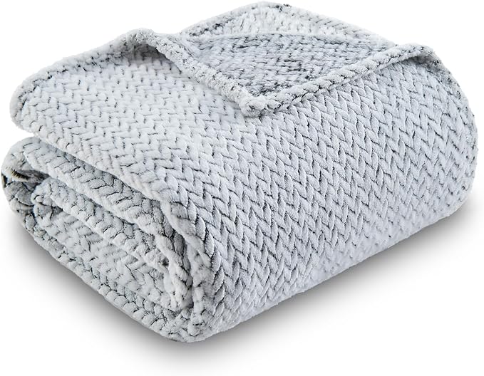 NEWCOSPLAY Fleece Leaves Pattern Twin Blanket, Frosty Dark Grey, 60"x80" | Super Soft Throw Blanket, Lightweight Cozy Bed Sofa Blanket, Premium Silky Flannel Fleece, Travel Blanket for All Season Use
