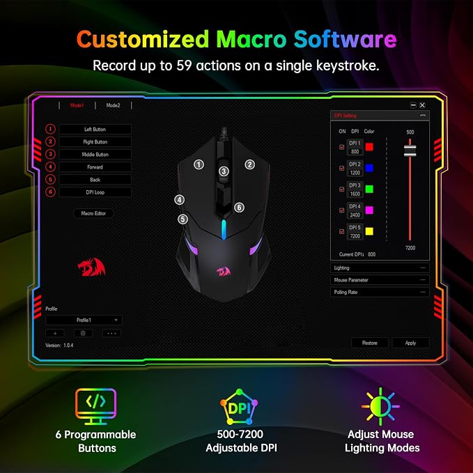 Redragon S101-3 Wired RGB Backlit Gaming Keyboard and Mouse Combo, Programmable Keyboard and Mouse (800-7200DPI), Gaming Headset Mouse Pad Combo All in 1 PC Gamer Bundle for Windows PC (Black)