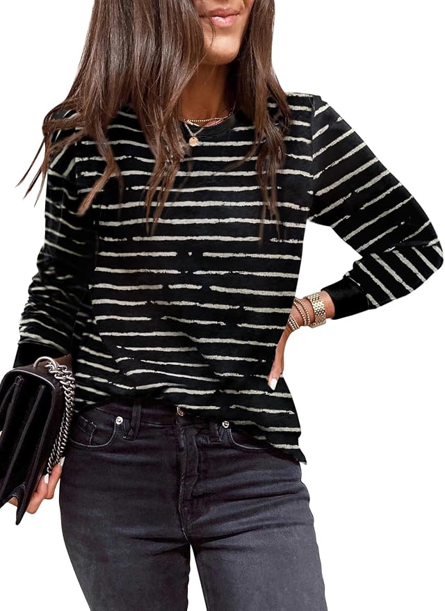 EVALESS Womens Crewneck Long Sleeve Tops Casual Polka Dots Tops Fall 2026 Tshirts Shirts