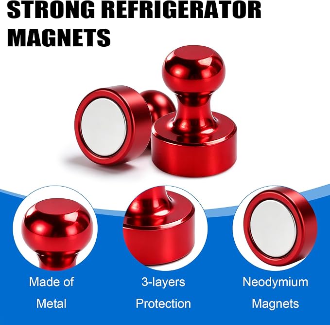 LOVIMAG Fridge Magnets 20Pcs, Magnet for Refrigerator Whiteboard, Red | Small Strong Neodymium Metal Cute Push Pin for Classroom, Kitchen, Accessories Decorative, Office, Calendar
