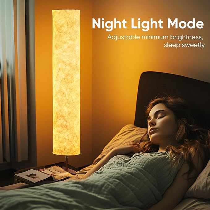 58" Modern Floor Lamp with Tyvek Fabric Shade 3000K Warm White LED Slim Standing Light,Column Cylinder Paper Lantern Floor lamp for Living Room, Bedroom, Game Room