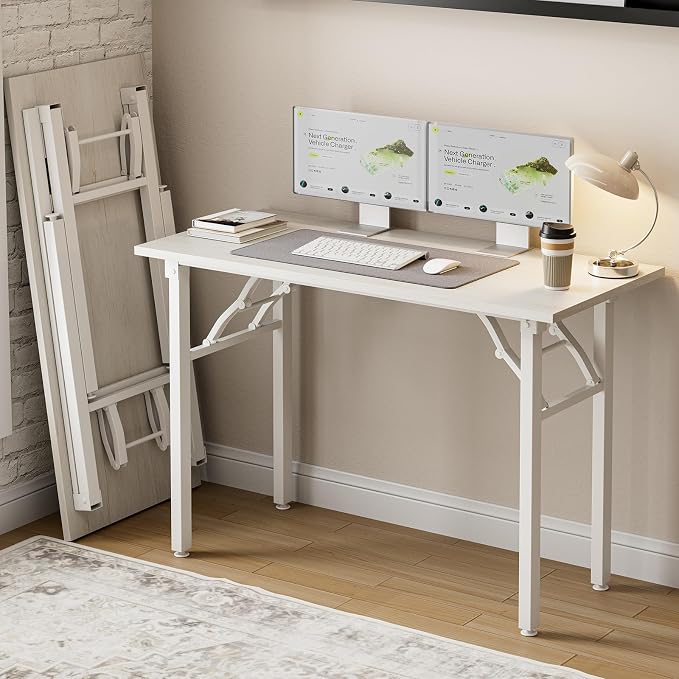 Frylr Small Folding Computer Desk – Portable 43.3 Inch Foldable Laptop Table, Collapsible and Compact for Easy and Fast Setup, Lightweight for Small Spaces, Home Craft and Study Use, White Ash