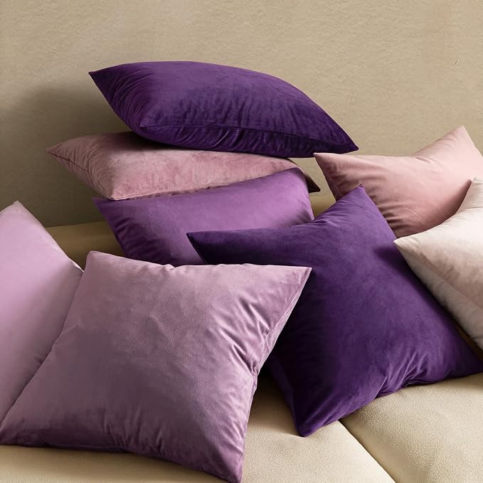 MIULEE 26x26 Inch Pack of 2 Euro Velvet Throw Pillow Covers Eggplant Purple | Soft Solid Decorative Euro Sham, Modern Luxury Home Decor, for King Bed Sofa Couch Bedroom Livingroom