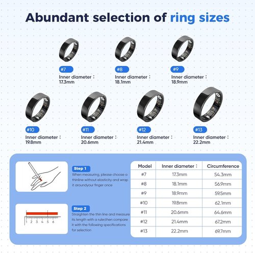 BIEMHA Smart Ring - Health Tracker with Sleep & Exercise Monitoring | IP68 Water Resistant, Silver, Size 9
