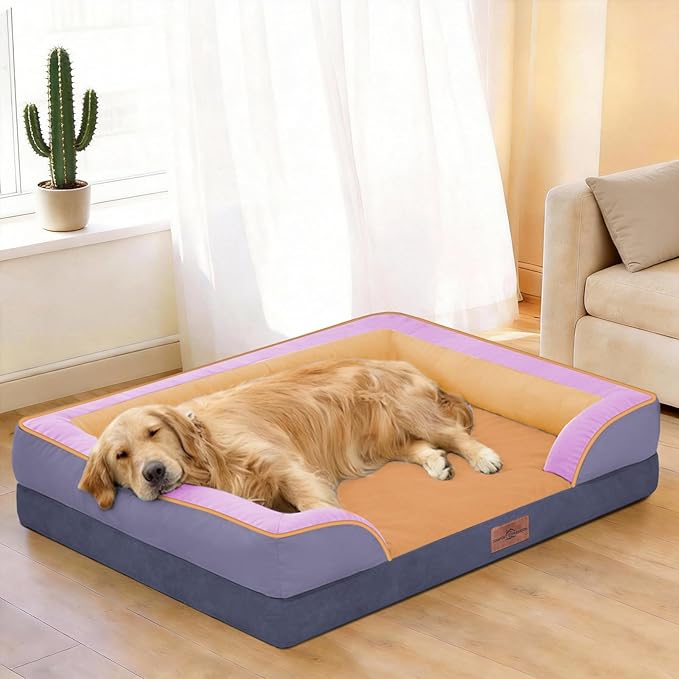Comfort Expression Orthopedic Dog Bed for Large Dogs 36x27 Inch, Waterproof Egg Crate Foam Large Pet Bed with Removable Bolsters, Dog Couch with Washable Cover & Non-Slip Bottom, Orange Breeze
