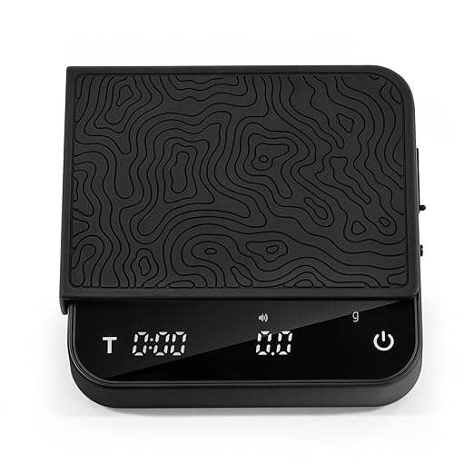 Mini Coffee Scale with Timer – Digital Barista Weight Scale with Designer-Patterned Tamper Mat, 0.1g High Precision, Portable & Rechargeable for Espresso, Pour Over, Drip, and Kitchen Brewing Use