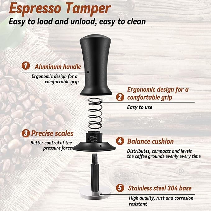 22 PCS Coffee Tamper Set, Espresso Accessories Barista Kit, with 51mm Espresso Tamper, WDT Tool, Frothing Pitcher(350 ml), Latte Art Pen, Coffee Stirrer, Tamper Mat, 16 Coffee Stencils