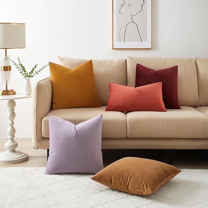 16x24 Pillow Covers Set of 2 Decorative Velvet Throw Pillow Covers,Lilac | Luxury Soft Cushion Covers with Invisible Zipper for Couch Sofa Bed Living Room Bedroom Home Decor