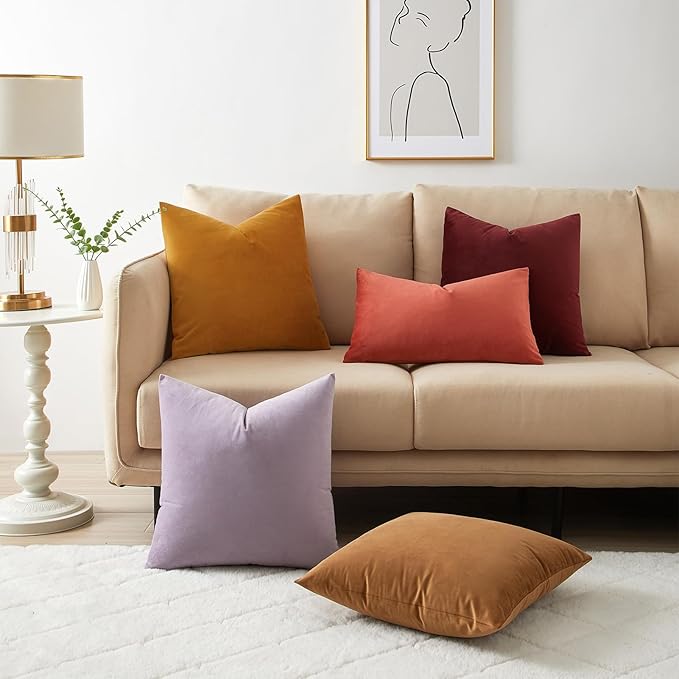 JUSPURBET 16x16 Decorative Velvet Throw Pillow Covers Set of 2,Light Brown | Modern Soft Cushion Covers Cases with Hidden Zipper for Couch Sofa Bed Living Room Bedroom Home Decor