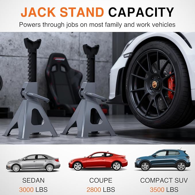 Nilight Jack Stands, 2 Ton (4,400 lbs) Capacity Heavy Duty Steel Car Lifting Stand, Adjustable Height 10.6" to 16.2", 1 Pair