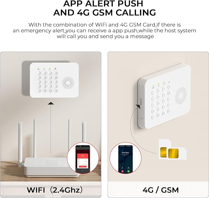 PGST Home Security Alarm System,Wireless Home Security Systems with DIY Expandable Door Sensor,Motion Detector,4G GSM/Tuya App Alerts,Compatible with Alexa for Villa,Apartment (A02F-US-D)