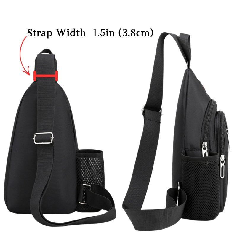 Travel Lightweight Sling Bags with Key Ring Strap Bottle Holder Earphone Hole, Adjustable Nylon Crossbody Shoulder Backpack, Water Resistant (Gray 02)
