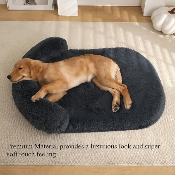 Calming Dog Bed - Fluffy Plush Mat with Removable Washable Cover | Furniture Protector for Large Dogs & Cats(White,21.65X15.75X4.33in)