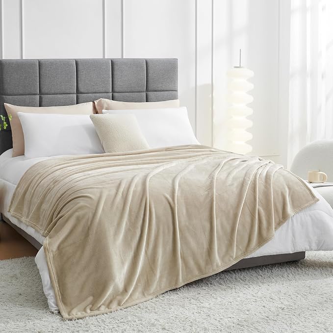 Hansleep Throw Taupe Fleece Blanket, Soft Flannel Bed Blanket | Fuzzy Cozy Blanket 50x60 Inches, Multi-use for Bed, Sofa, Couch, Travel, Camping, All Season Warm Lightweight Cover