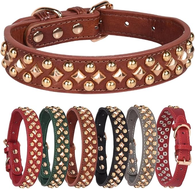 Spiked Dog Collar Soft Pu Leather Mushrooms Rivet Spike Studded Puppy Adjustable Pet Collars for Small Breeds (S, Red3)