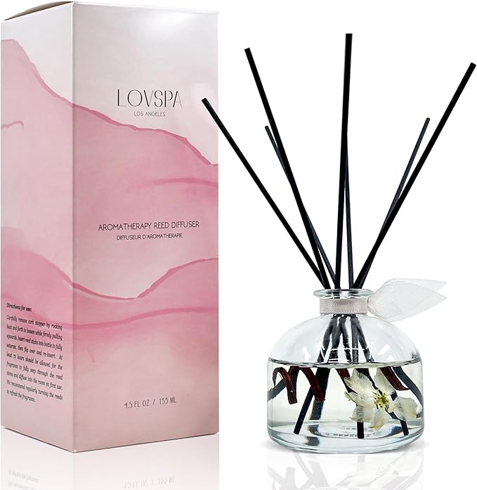 LOVSPA Reed Diffuser Set, Soothe Tahitian Vanilla Bean Scented Oil Diffuser with Sticks, Home Fragrance Accessories for Bathroom Shelf Decor, Aroma Diffusers for Home or Office Fall Decor, USA Made