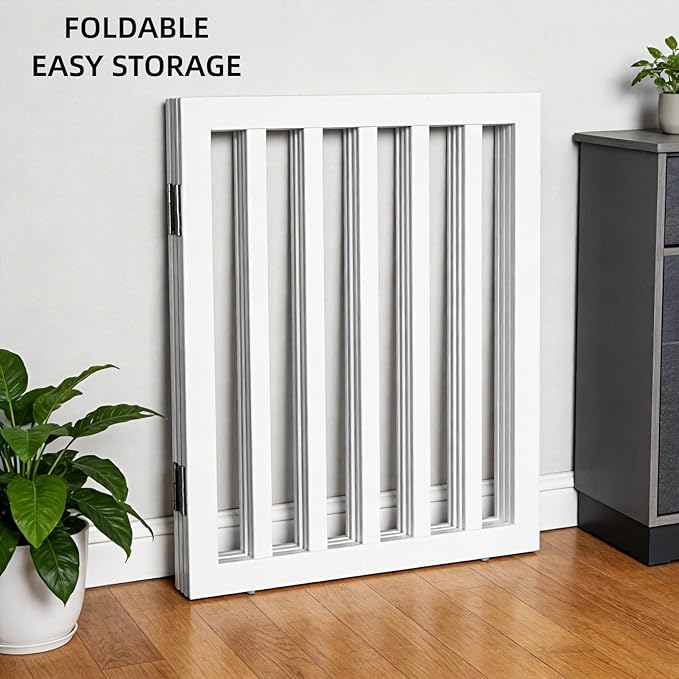 ZJSF Freestanding Indoor Dog Gate for House Foldable Wood White Puppy Gate for Doorways Pet Gate for Stairs Extra Wide Pet Fence 32" Height 6 Panels