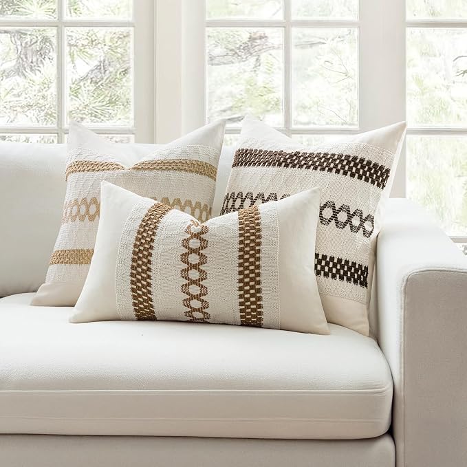 MIULEE Set of 2 Dark Brown Boho Decorative Pillow Covers 18x18 Inch | Fall, Farmhouse Couch Throw Pillows, Modern Spring Cotton Cushion Covers, Macrame Woven Home Decor for Bed Sofa Chair