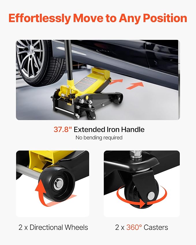 VEVOR 3 Ton Low Profile Floor Jack for All Terrain Vehicles, Heavy-Duty Steel Racing Jack with Quick Lift Pump, 5.12"-20" Lifting Range, 3.0 tons