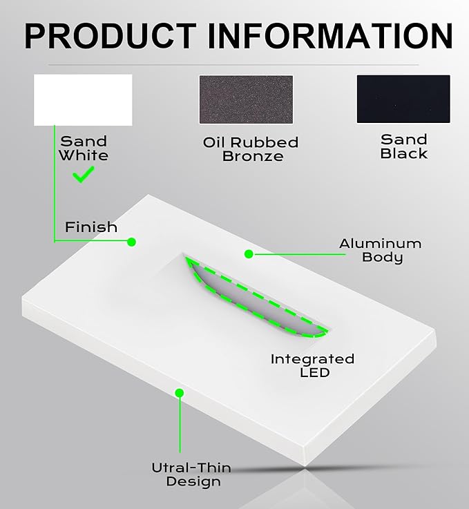 CLOUDY BAY 3 Color 120V Dimmable LED Indoor Outdoor Step Light,3000K/4000K/5000K 3W 100lm Stair Light,White Finish,12 Pack