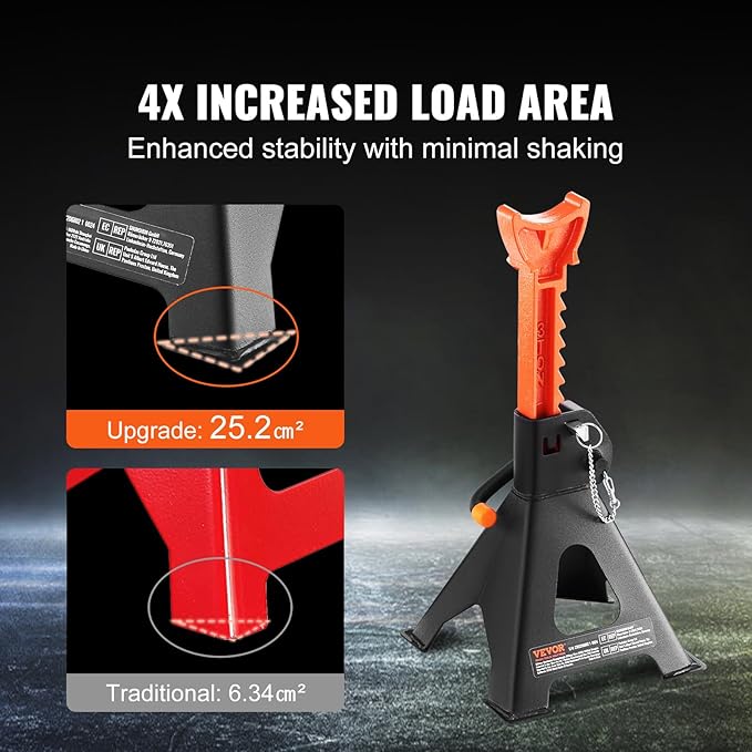 VEVOR Jack Stands, 3 Ton (6,000 lbs) Capacity Car Jack Stands Double Locking, 10.8-16.3 inch Adjustable Height, for Lifting SUV, Pickup Truck, Car and UTV/ATV, Red, 1 Pair