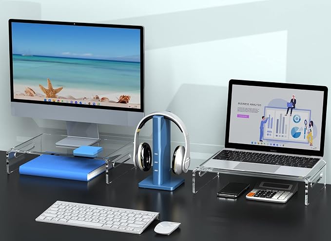 Zimilar 2 Pack Monitor Stand Riser, Acrylic Monitor Stand for Computer, Laptop, Printer, Notebook, Premium Clear Laptop Stand Acrylic Monitor Riser for Home Office, Monitor Stands for 2 Monitors | Laptop, Printer, Notebook, Premium Clear Laptop Stand A...