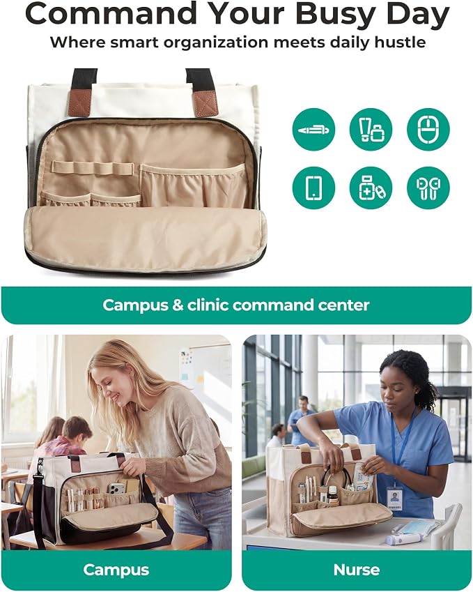 BAGSMART Small Tote Bag for Women, 13'' Laptop Canvas Work Bag with Zipper | 30oz/40oz Tumble & 11 Pockets Travel Tote, Teachers/Nurses, Lightweight Canvas or Water-Resistant Puffer Taslon Crossbody Bag