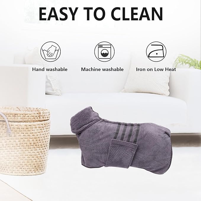 Geyecete Pineapple Grid Fast Drying Super Absorbent Dog Cat Bath Robe Towel - Gray - XXL