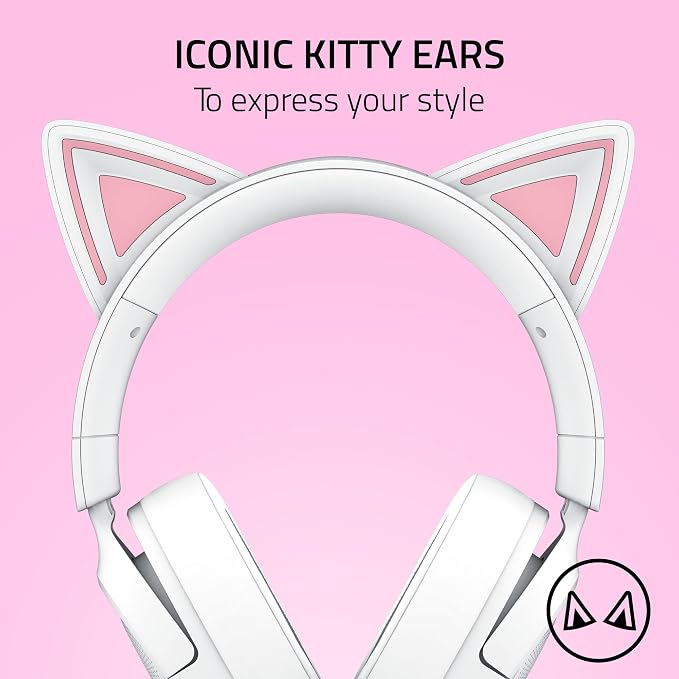 Razer Kraken Kitty V3 X Wired Gaming Headset, Kitty Ears, White | HyperClear Cardioid Mic, 40 mm Drivers, 7.1 Surround Sound, Comfy Ear Cushions, Cross-Platform via 3.5mm PC, PS5, Xbox