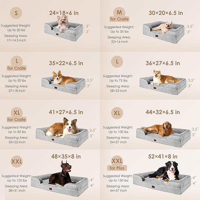 EHEYCIGA Orthopedic Dog Bed for Small Dogs, Waterproof Memory Foam Small Pet Beds with Sides, Non-Slip Bottom and Egg-Crate Foam Medium Dog Couch Bed with Washable Removable Cover, Grey