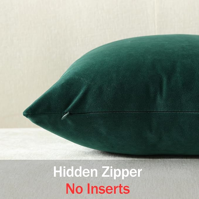 Throw Pillow Covers 20x20 Green: Pack of 2 Cozy Soft Velvet Square Modern Luxury Decorative Throw Pillow Cases for Sofa Couch Living Room Bed Home Decor Christmas