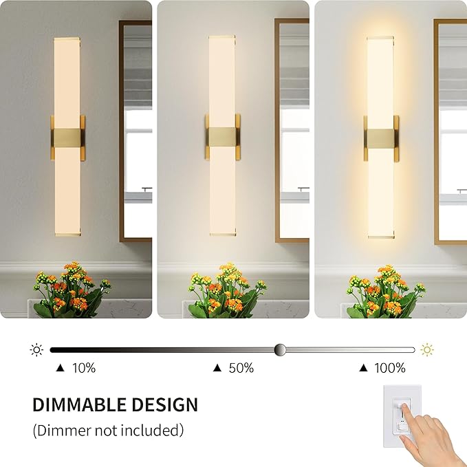 Kalium 24in Modern Wall Sconces, Dimmable Bathroom Vanity Lights, 3000K Warm White LED Indoor Sconces Lighting for Bathroom, Stairs, Living Room, Bedroom. Hardwired.
