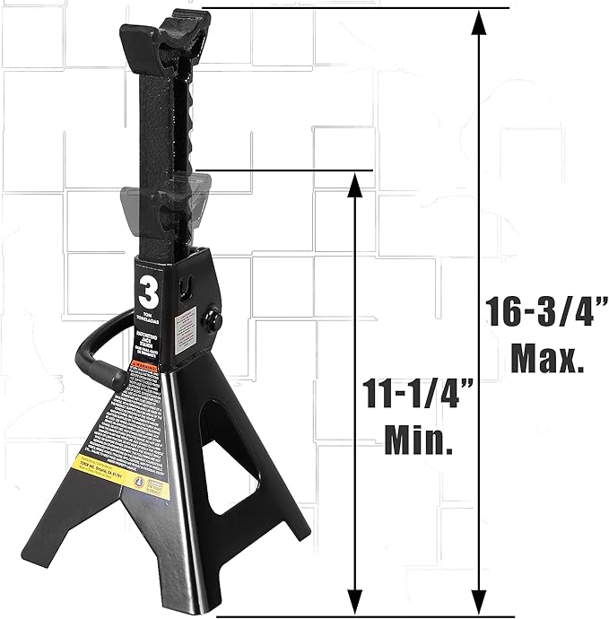 Torin AT43202B Steel Jack Stands: 3 Ton (6,000 lb) Capacity, Black, 1 Pair