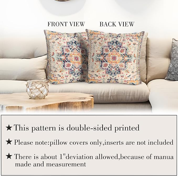 Boho Throw Pillow Covers 20x20 inch Set of 2,Bohemian Vintage Carpet Pattern Antique Ethnic Decor Double Sided Pattern Cushion Cover Soft Pillow Case Living Sofa Room Bed Square Pillow Cover