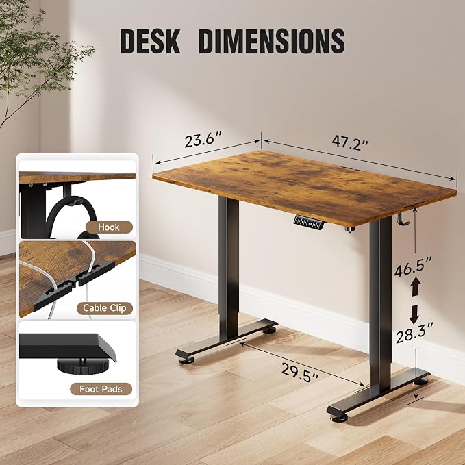 Veken Standing Desk, Brown, 47.2×23.6 Inch | Height Adjustable Sit Stand Up Computer Tables for Home Office, Study , Writing, Suit students, employees and group work