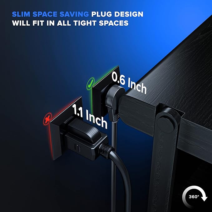 Maximm 360 Degree Rotating Flat Extension Cord 3 Ft Multi 3 Outlet Power Cord Grounded 16 AWG UL Certified, Black