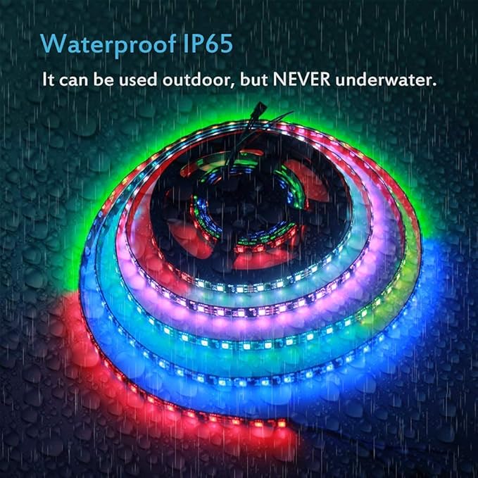 ALITOVE WS2811 Dream Color RGB LED Strip Lights Bluetooth App Control, 16.4ft 300 LEDs Addressable LED Light Strip with Bluetooth Controller and 12V Power Supply kit,120 Color Modes