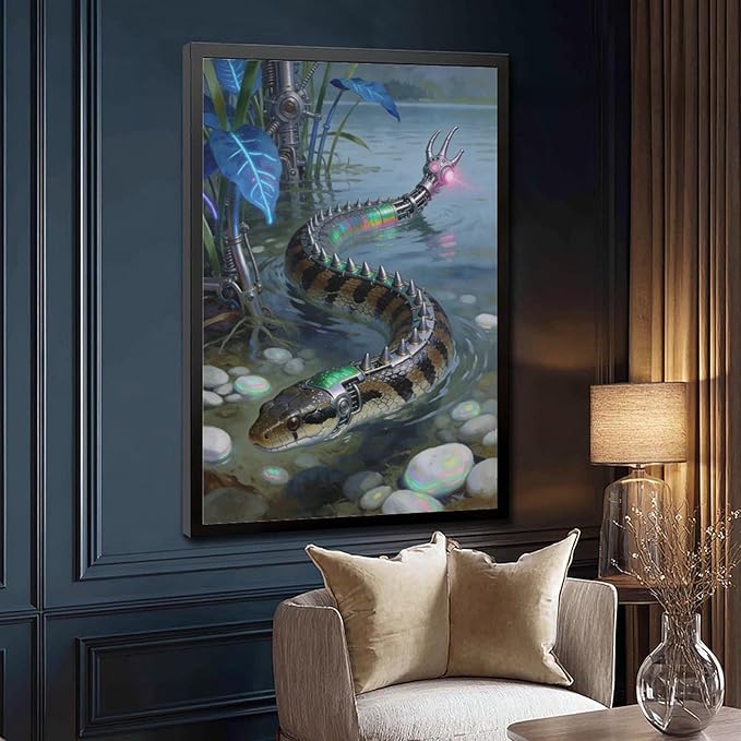 Framed Futuristic Nature Wall Art for Modern Living Room Creative Sci Fi Style Interior Decor 12x18in