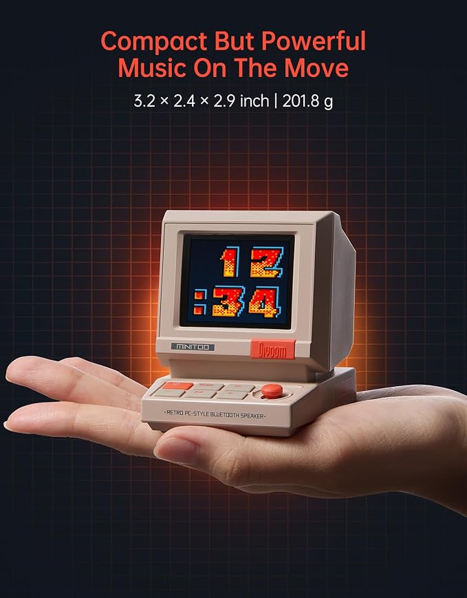 Divoom MiniToo Retro PC-Style Computer Speaker, Pixel Screen with DIY Faces | Bluetooth & USB Audio, Alarm/White Noise Clock, Desk Setup Gifts for Gaming
