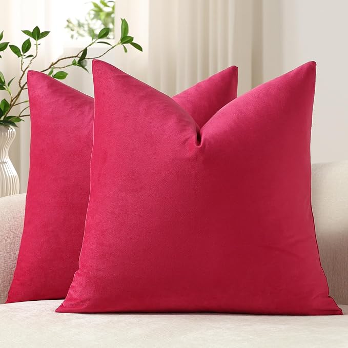 Throw Pillow Covers 20x20 Hot Pink: Pack of 2 Cozy Soft Velvet Square Modern Luxury Decorative Throw Pillow Cases for Sofa Couch Living Room Bed Home Decor