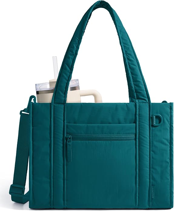 BAGSMART Boxy Tote Bag for Women, Crossbody Work Bag with Zipper | 3 Sizes Small Mini Tote Bag, Inner Tumbler Pocket Crush Bow Should Bag for Travel Work College