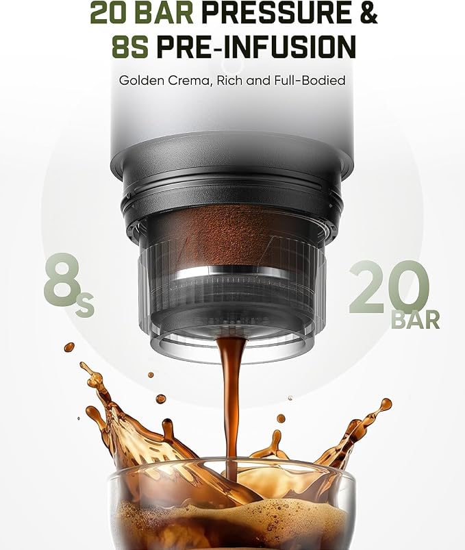 Fanttik Cafein 11 Portable Coffee Machine, 20 Bar Coffee Maker with USB-C | Portable&Compact, 135s Rapid Heating, Golden-Cup Extraction, IP65, 4500mAh*3, Travel, Fishing, Hiking, Party, Gym,Office