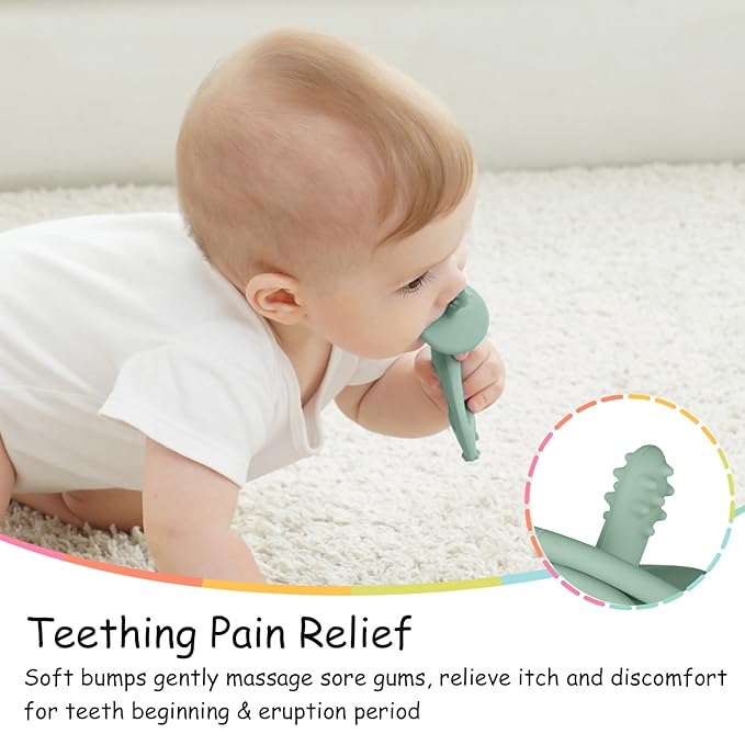 Teething Toys 3 Months Up with Clip Strap, Mombella Elephant Teethers for Babies3 Months+, Soft Silicone Infant Chew Toy, Baby Teething Relief, Ideal Newborn Gifts, Green