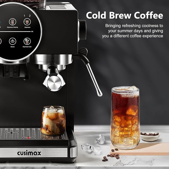CUSIMAX Espresso Machine with Grinder, 20 Bar Professional Expresso Coffee Machines with Milk Frother Steam Wand, Espresso Maker with 60oz Removable Water Tank, Cappuccino & Latte Machine for Home