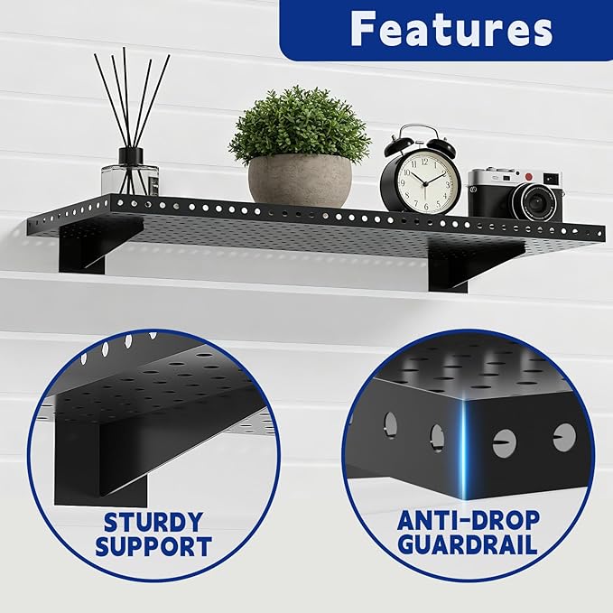 Heavy Duty Slatwall Shelf 30x12Inch, Steel Slatwall Accessories Storage Rack for Garage, Retail, Workshop (4, 30x12Inch)