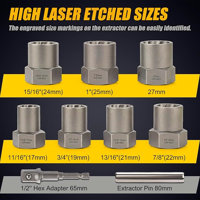 Topec Bolt Extractor Kit Heavy Duty, 9-Piece 1/2'' Drive Deep Bolt Extractor Socket Set, Easy Out Broken Bolt Extractor Set and Lug Nut Remover, for Stripped, Rounded, Damaged Bolts & Nuts Screws