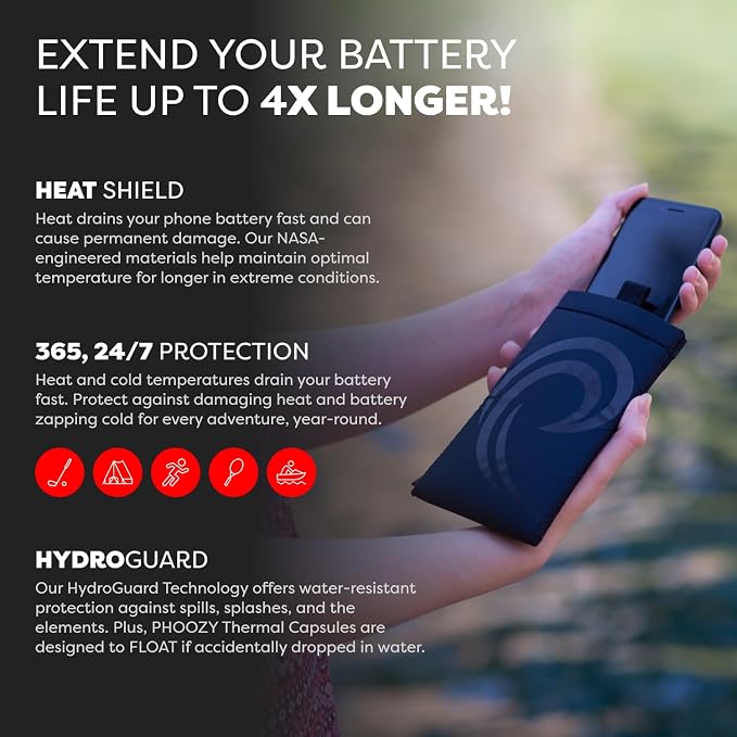 PHOOZY Apollo II Thermal Phone Case with NASA-Derived Technology - Extends Battery Life 4X in Hot or Cold Weather - Military Grade 8-Foot Drop Protection Insulated Pouch - Large Black