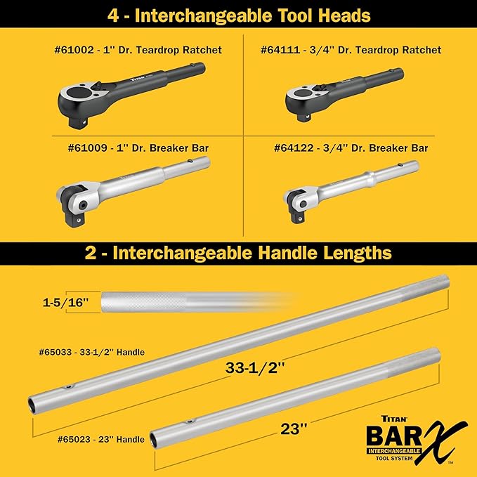 Titan Bar-X 64143 3-Piece 3/4-Inch Drive Interchangeable Ratchet and Breaker Bar Set